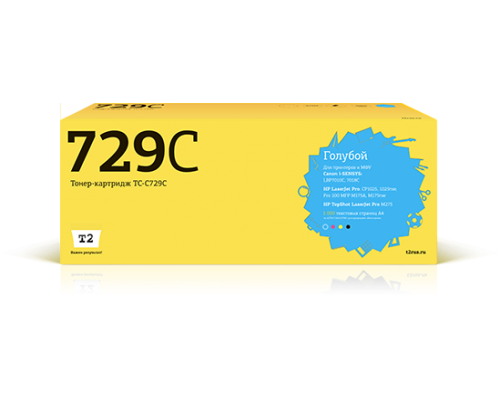 T2 Cartridge 729  Картридж (TC-C729C) для Canon i-SENSYS LBP7010C/HP LJ Pro CP1025 (1000 стр.) Голубой, с чипом