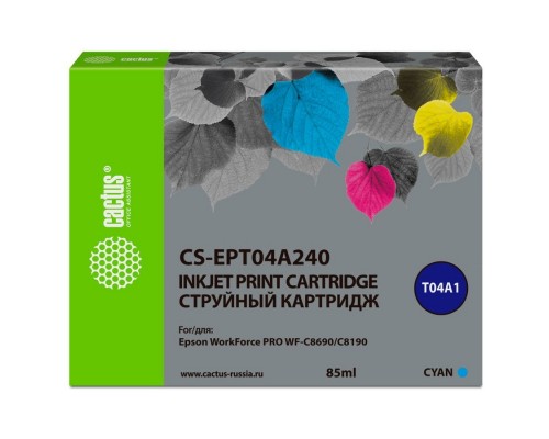 Картридж струйный Cactus CS-EPT04A240 T04A2 голубой (85мл) для Epson WorkForce Pro WF-C8190, WF-C8690