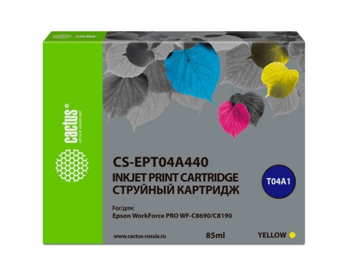 Картридж струйный Cactus CS-EPT04A440 T04A4 желтый (85мл) для Epson WorkForce Pro WF-C8190, WF-C8690