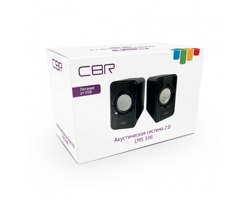 CBR CMS 336 Black, Акустическая система 2.0, питание USB, 2х3 Вт (6 Вт RMS), материал корпуса пластик, 3.5 мм линейный стереовход, регул. громк., длина кабеля 1 м, цвет чёрный