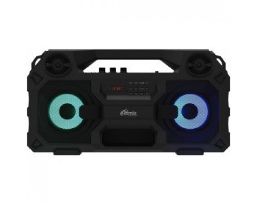 RITMIX SP-690B black Jack 6.3 мм c функцией ЭХО, дисплей: LED, эквалайзер, RGB-подсветка, до 8 часов, 2000 мАч, 7.4 В, microUSB DC 5В 2A, 46  24.3  17.5 см, пластик, черный