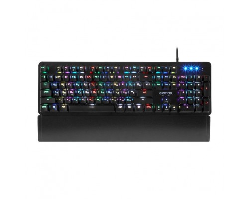 CBR KB 890 Armor, Клавиатура механическая игровая, USB, 104 кл., свитчи Outemu Blue, Anti-Ghosting, N-key rollover, RGB LED, 60 млн. наж., прорезин. ножки, корп. металл, подст. под запястье, каб. 1,8м