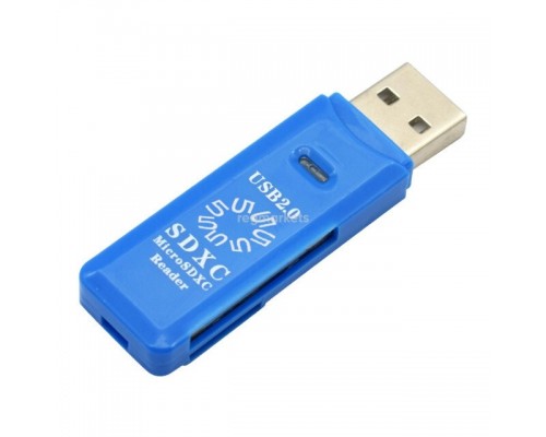 RE2-100BL USB2.0 Устройство ч/з карт памяти  / SD / TF / USB PLUG / BLUE