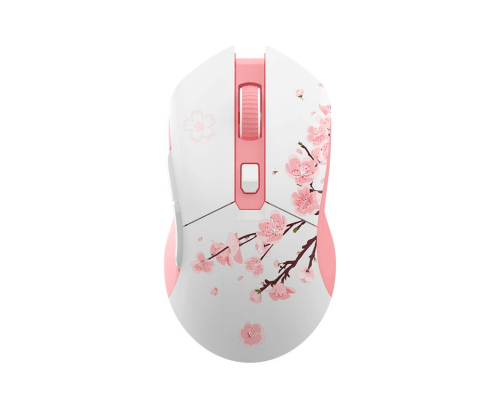 Мышь игровая беспроводная Dareu EM901X Sakura Pink (розовая сакура), DPI 400/800/1600/3200/6400/12000, подключение: проводное+2.4GHz, подсветка RGB, с зарядной станцией, встроенный аккумулятор 930mAh, размер 124x67x39мм