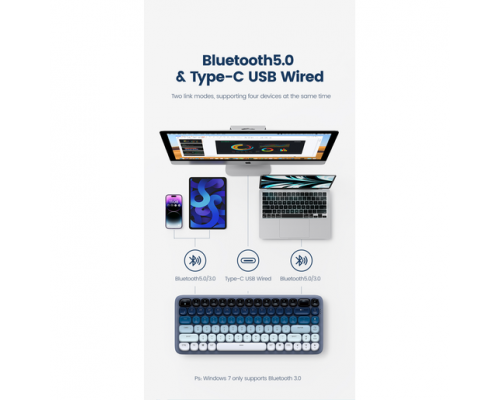 Клавиатура UGREEN KU101 (15226) FUN + Mechanical Keyboard USB-C & Bluetooth - Blue