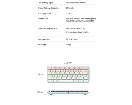 Клавиатура UGREEN KU101 (15227) FUN + Mechanical Keyboard USB-C & Bluetooth - Pink