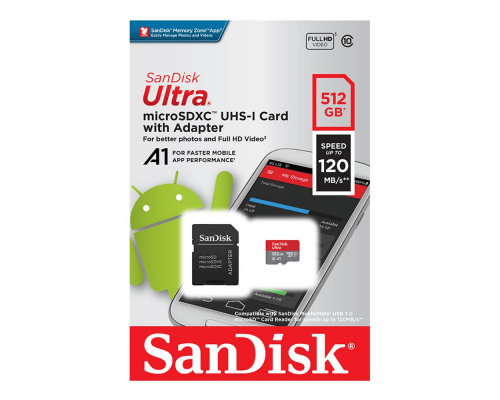 Карта памяти SanDisk 512GB Ultra microSDXC 120MB/s  A1 Class 10 UHS-I