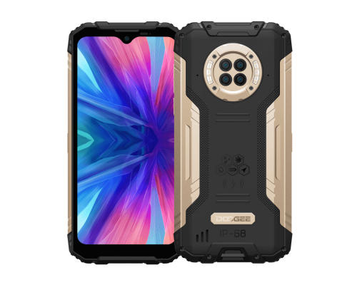 Doogee S96 GT Sunshine Gold, 6.22'' 720 x 1520 пикселей, 2x2,1 ГГц+ 6x2,0 ГГц, 8 Core, 8GB RAM, 256GB, up to 512GB flash, 48 МП+20 МП+8 МП+2МП/32Mpix, 2 Sim, 2G, 3G, LTE, BT v5.0, Wi-Fi, NFC, GPS, Type-C, 6350 мА·ч, Android 12, 310г, 167, ммx81.4 ммx