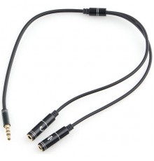 Кабель аудио Cablexpert CCAB-02-35MYHM-0.2MB. 3.5 джек 4pin(M)/2х 3.5 джек(F) наушники и микрофон, черный, 0.2м, блистер                                                                                                                                  