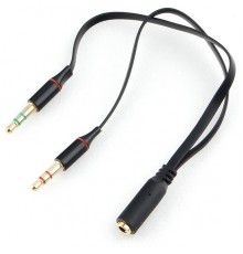 Кабель аудио Cablexpert CCAB-02-35F2M-0.2MB. 3.5 джек 4pin(F)/2х 3.5 джек(M) наушники и микрофон, черный, 0.2м, блистер                                                                                                                                   