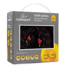 Кабель HDMI Cablexpert, серия Gold, 15 м, v1.4, M/M, красный, позол.разъемы, алюминиевый корпус, нейлоновая оплетка, коробка (CC-G-HDMI02-15M)                                                                                                            