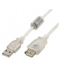 Кабель Cablexpert  удлинитель USB2.0 Pro, AM/AF, 2м, экран, 2 феррит.кольца, прозрачный (CCF-USB2-AMAF-TR-2M)                                                                                                                                             