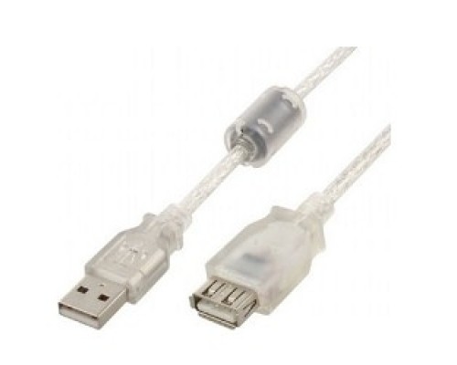 Кабель Cablexpert  удлинитель USB2.0 Pro, AM/AF, 2м, экран, 2 феррит.кольца, прозрачный (CCF-USB2-AMAF-TR-2M)