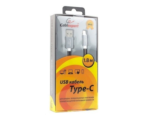 Cablexpert Кабель USB 2.0 CC-G-USBC02Gy-1.8M AM/Type-C, серия Gold, длина 1.8м, титан, блистер