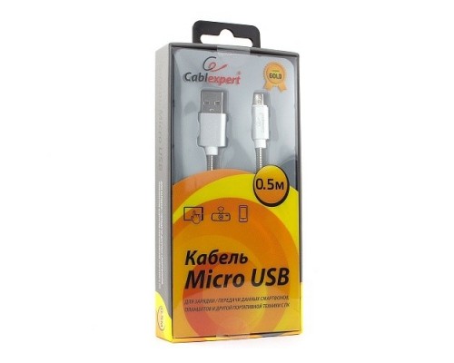 Кабель Cablexpert  USB 2.0 CC-G-mUSB02S-0.5M AM/microB, серия Gold, длина 0.5м, серебро, блистер