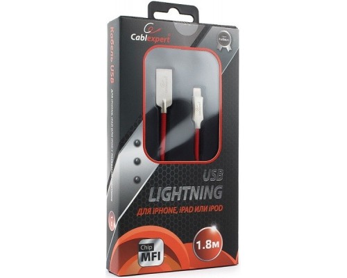 Кабель Cablexpert  для Apple CC-P-APUSB02R-1.8M MFI, AM/Lightning, серия Platinum, длина 1.8м, красный, блистер