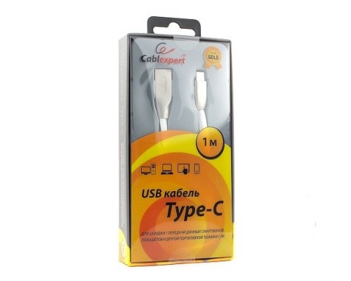 Cablexpert Кабель USB 2.0 CC-G-USBC01W-1M AM/Type-C, серия Gold, длина 1м, белый, блистер