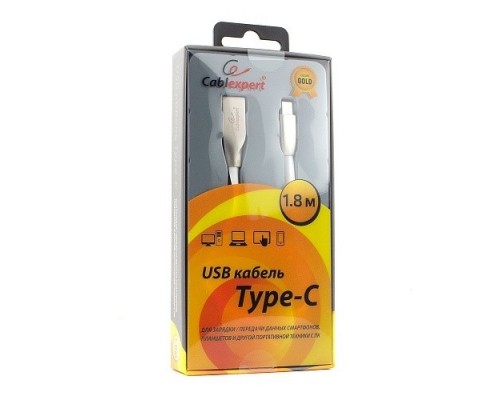 Кабель Cablexpert  USB 2.0 CC-G-USBC01W-1.8M AM/Type-C, серия Gold, длина 1.8м, белый, блистер