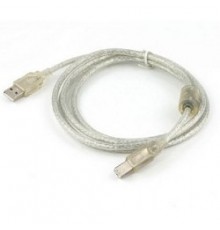 Кабель Cablexpert  USB 2.0 Pro, AM/BM, 2м, экран, 2 феррит.кольца, прозрачный (CCF-USB2-AMBM-TR-2M)                                                                                                                                                       