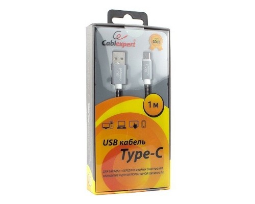 Cablexpert Кабель USB 2.0 CC-G-USBC02Gy-1M AM/Type-C, серия Gold, длина 1м, титан, блистер