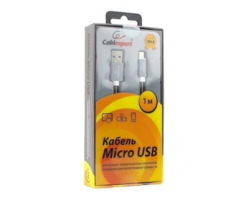 Кабель Cablexpert  USB 2.0 CC-G-mUSB02Gy-1M AM/microB, серия Gold, длина 1м, титан, блистер