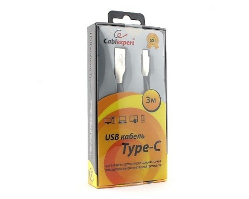 Кабель Cablexpert  USB 2.0 CC-G-USBC01Bk-3M AM/Type-C, серия Gold, длина 3м, черный, блистер