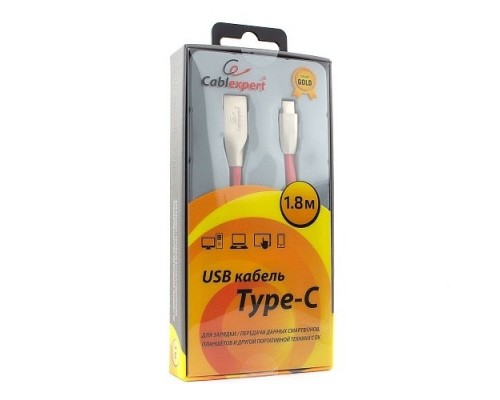 Кабель Cablexpert  USB 2.0 CC-G-USBC01R-1.8M AM/Type-C, серия Gold, длина 1.8м, красный, блистер