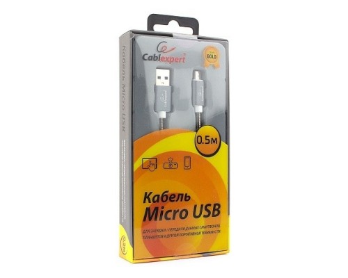 Кабель Cablexpert  USB 2.0 CC-G-mUSB02Gy-0.5M AM/microB, серия Gold, длина 0.5м, титан, блистер