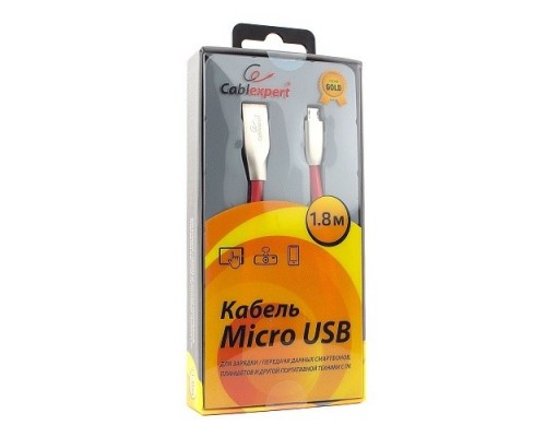 Кабель Cablexpert  USB 2.0 CC-G-mUSB01R-1.8M AM/microB, серия Gold, длина 1.8м, красный, блистер