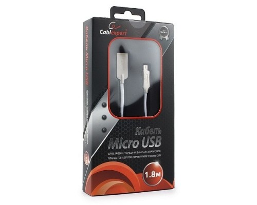 Кабель Cablexpert  USB 2.0 CC-P-mUSB02W-1.8M AM/microB, серия Platinum, длина 1.8м, белый, блистер