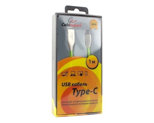 Кабель Cablexpert  USB 2.0 CC-G-USBC01Gn-1M AM/Type-C, серия Gold, длина 1м, зеленый, блистер