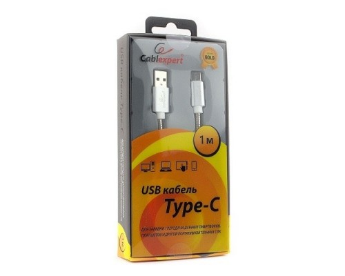 Кабель Cablexpert  USB 2.0 CC-G-USBC02S-1M AM/Type-C, серия Gold, длина 1м, серебро, блистер