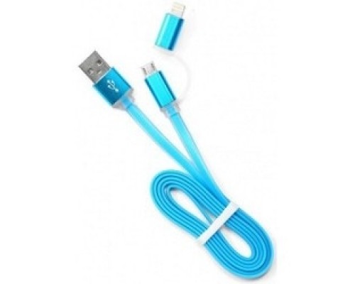 Кабель Cablexpert  USB 2.0 CC-mAPUSB2bl1m, AM/microBM 5P - iPhone lightning, 1м, комбо кабель, алюминиевые разъемы, голубой, блистер