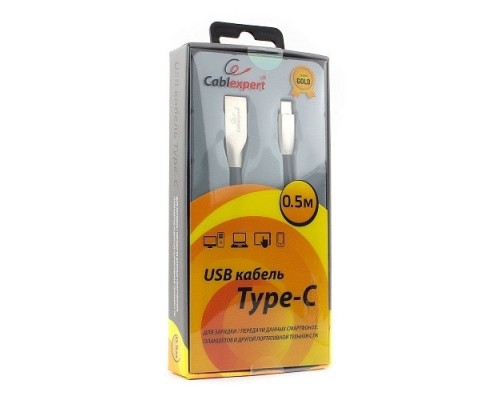 Кабель Cablexpert  USB 2.0 CC-G-USBC01Bk-0.5M AM/Type-C, серия Gold, длина 0.5м, черный, блистер