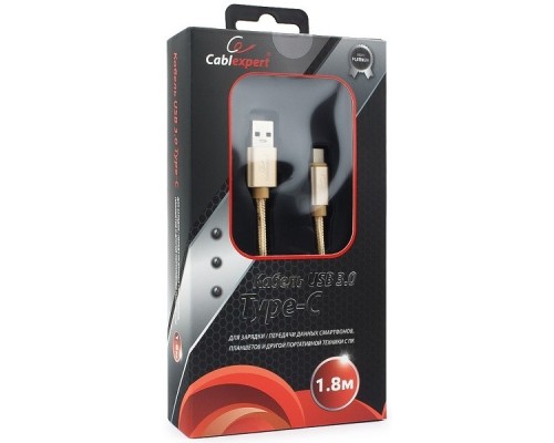 Кабель Cablexpert  USB 3.0 CC-P-USBC03Gd-1.8M AM/Type-C, серия Platinum, длина 1.8м, золотой, блистер