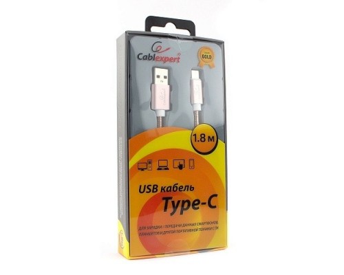 Кабель Cablexpert  USB 2.0 CC-G-USBC02Cu-1.8M AM/Type-C, серия Gold, длина 1.8м, золото, блистер