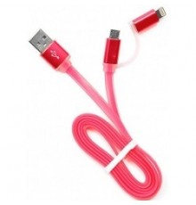 Кабель Cablexpert  USB 2.0 CC-mAPUSB2pk1m, AM/microBM 5P - iPhone lightning, 1м, комбо кабель, алюминиевые разъемы, розовый, блистер                                                                                                                      