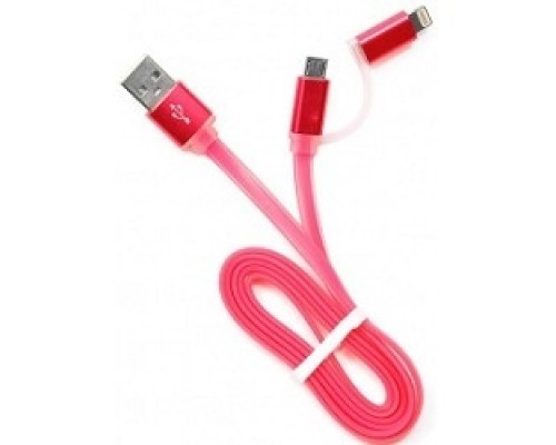 Кабель Cablexpert  USB 2.0 CC-mAPUSB2pk1m, AM/microBM 5P - iPhone lightning, 1м, комбо кабель, алюминиевые разъемы, розовый, блистер