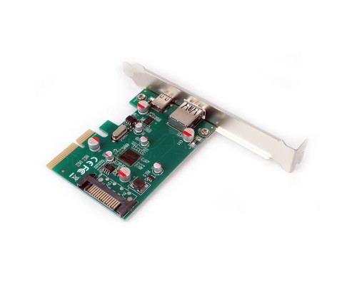 Контроллер USB Gembird SPCR-02 PCI-express, порты: 2 внешн. USB 3.1 Type-C и Type-A