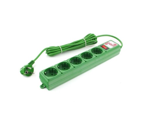 PowerCube Фильтр-удлинитель (SPG-MXTR-13) 3м, 5 розеток, 10А/2,2кВт, зеленый