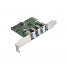 Контроллер ExeGate EXE-314 (PCI-E x1 v2.0, 4*USB3.0 ext., разъем доп.питания, VIA Labs Chipset VL805)                                                                                                                                                     