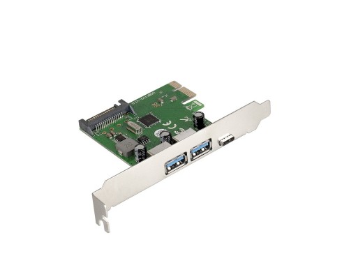 Контроллер ExeGate EXE-323 (PCI-E x1 v2.0, 2*USB3.0 ext. + 1*Type-C, разъем доп.питания, VIA Labs Chipset VL805)