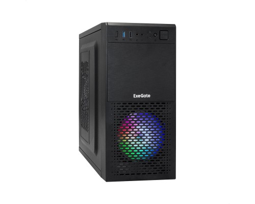 Корпус Minitower ExeGate mEVO-7807-NPX600 (mATX, БП 600NPX 12см, 1*USB+1*USB3.0, черный 1x12см с RGB подсветкой)