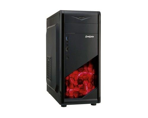 Корпус Miditower ExeGate EVO-8207 (ATX, без БП, 1*USB+1*USB3.0, HD аудио, черный с красной подсветкой)