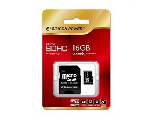 Флеш карта Micro SecureDigital 16Gb Silicon Power SP016GBSTH010V10SP MicroSDHC Class 10, SD adapter