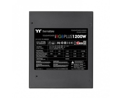 Блок питания Thermaltake ATX 1200W Toughpower iRGB Plus 80+ platinum (24+4+4pin) APFC 140mm fan color LED 12xSATA Cab Manag RTL