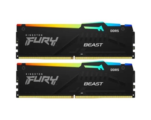 Оперативная память 16GB Kingston DDR5 5600 DIMM FURY Beast RGB XMP Gaming Memory KF556C40BBAK2-16 Non-ECC,  CL40, 1.25V, (Kit of 2) 1RX16 40-40-40  288-pin 16Gbit, RTL