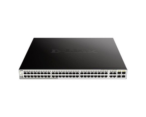 Настраиваемый коммутатор D-Link DGS-1210-52MP/F3A WebSmart с 48 портами 10/100/1000Base-T и 4 комбо-портами 100/1000Base-T/SFP (48 портов с поддержкой PoE 802.3af/802.3at (30 Вт), PoE-бюджет 370 Вт).