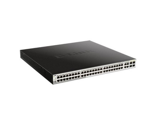 Настраиваемый коммутатор D-Link DGS-1210-52MP/F3A WebSmart с 48 портами 10/100/1000Base-T и 4 комбо-портами 100/1000Base-T/SFP (48 портов с поддержкой PoE 802.3af/802.3at (30 Вт), PoE-бюджет 370 Вт).