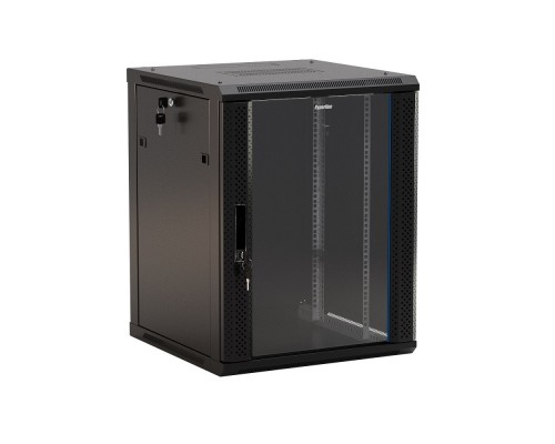 Шкаф коммутационный Hyperline (TWB-0666-GP-RAL9004) настенный 6U 600x600мм пер.дв.стекл 2 бок.пан. 60кг черный 367мм IP20 сталь